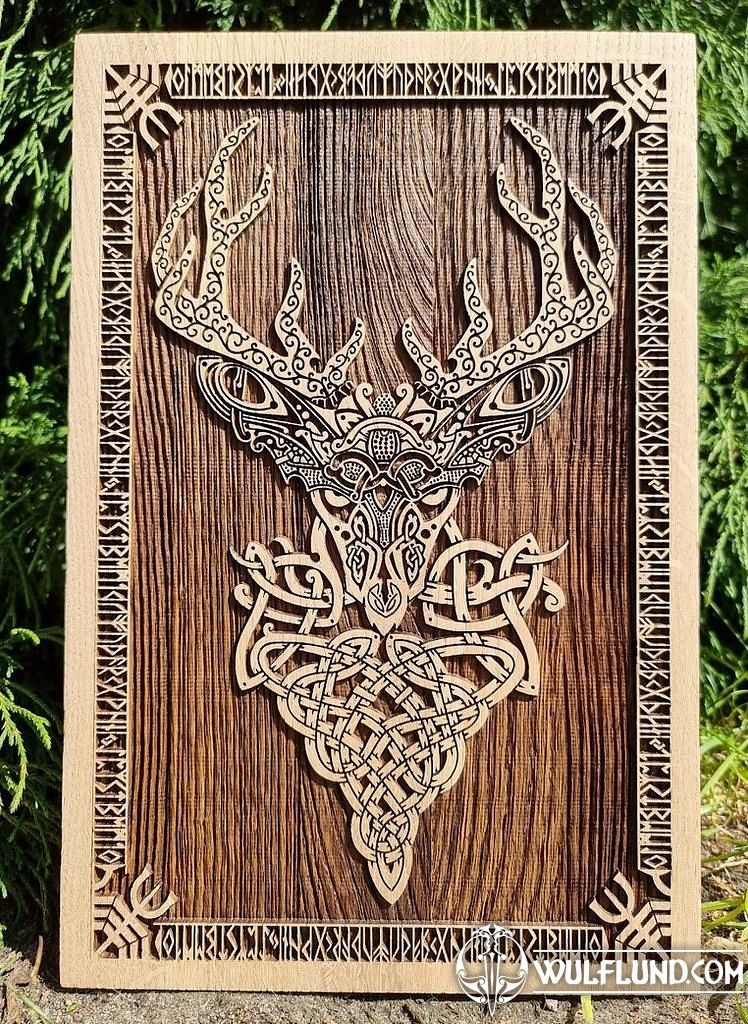 DEER Wall Decoration 45cm Oak wooden statues, plaques, boxes Wood