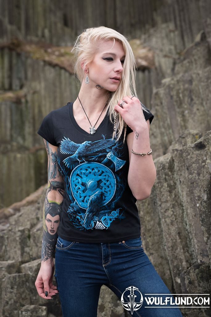 Huginn and Muninn, Viking Ravens Ladies T-Shirt - wulflund.com