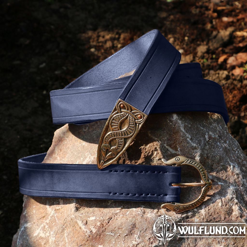 VIKING BELT, Borre Beast, leather bronze Blue belts Leather Products -  wulflund.com