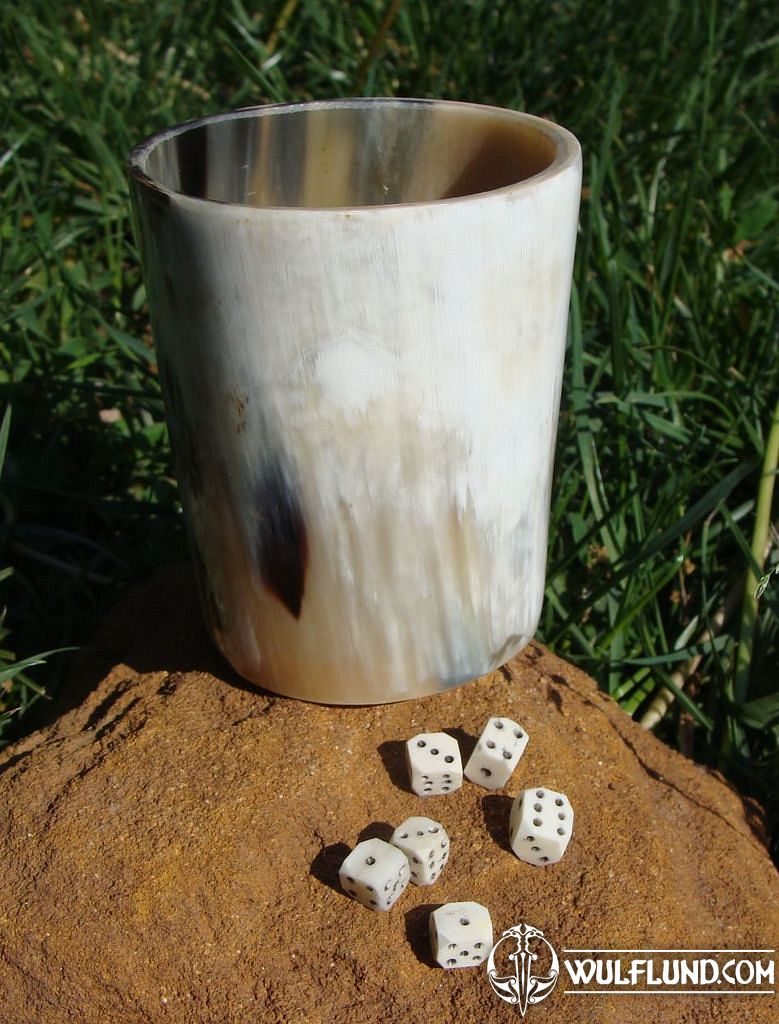 6 BONE DICES AND HORN DICE CUP europe Bushcraft, Living History, Crafts