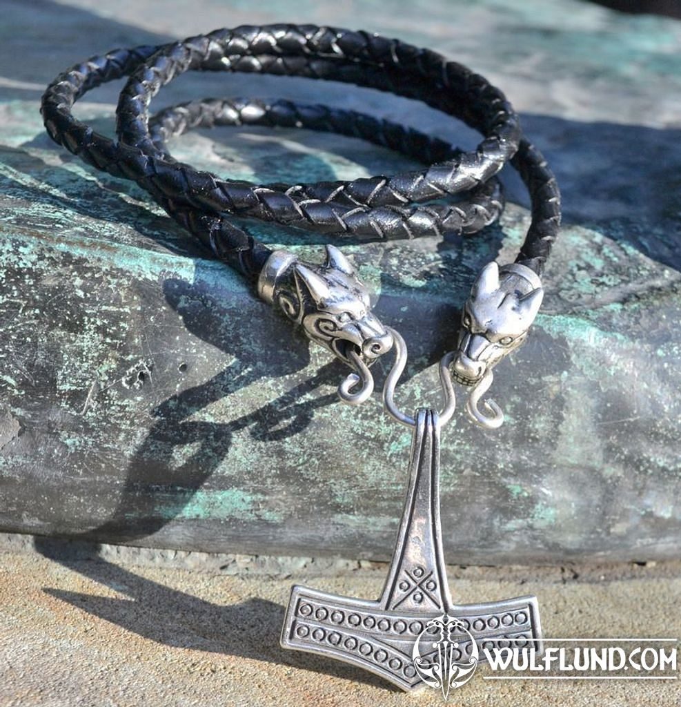  Mjolnir Thor's Hummer Black Leather Viking Bracelet