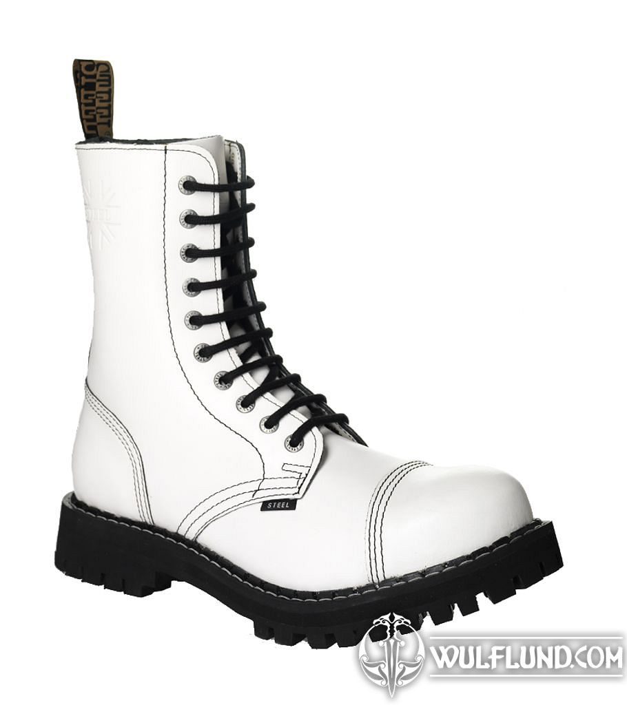Leather boots STEEL white full 10-eyelet-shoes - wulflund.com