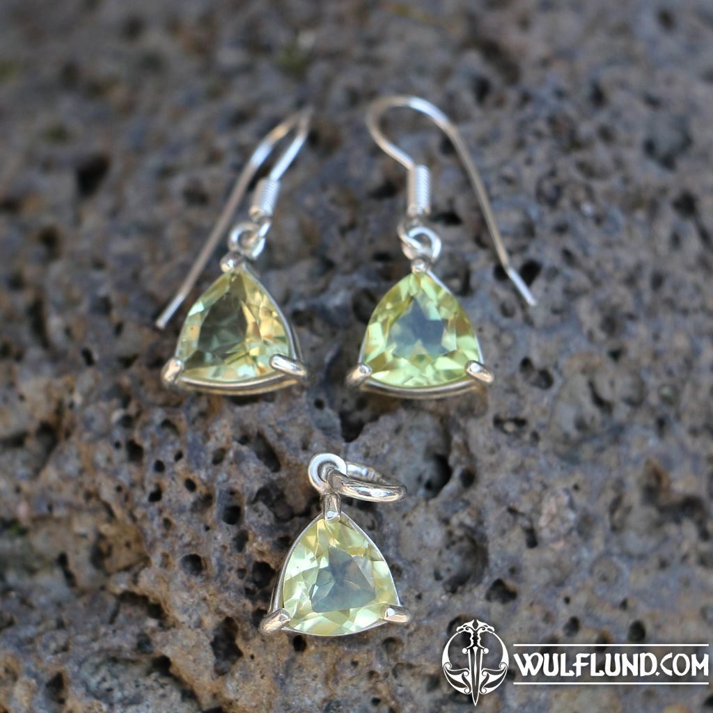 TRIANGULAR, silver pendant and earrings set, citrine silver jewellery