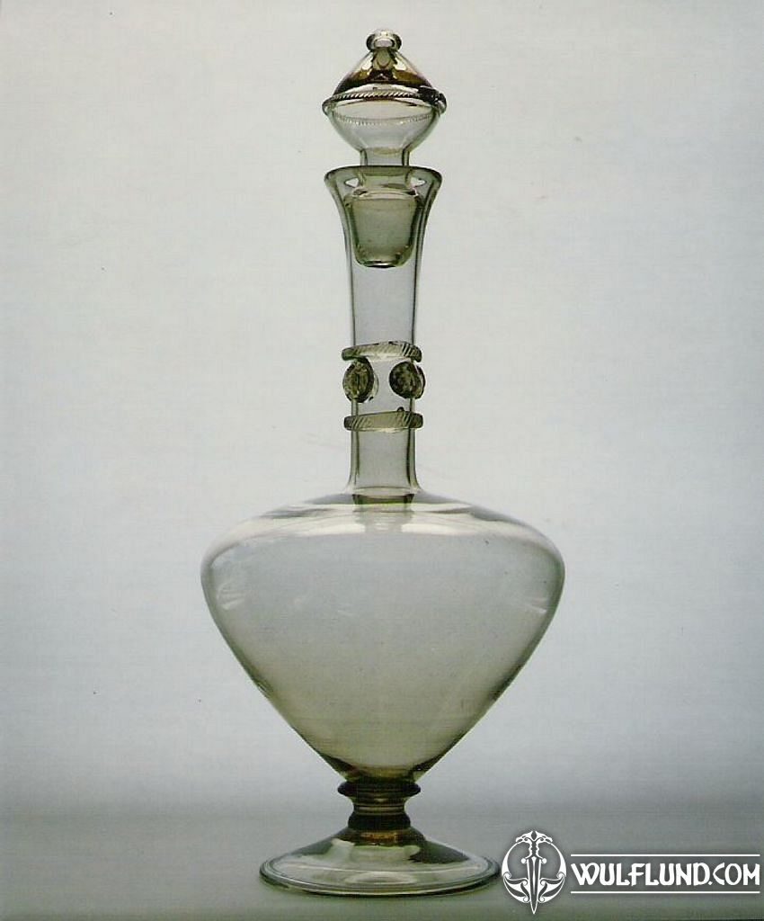 LARGE CARAFE, historical green glass