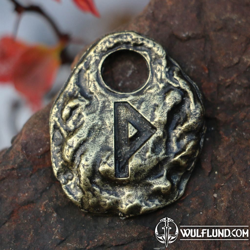 Wunjo Rune Anhänger, Zink, Altmessing Drakkaria Runenanhänger