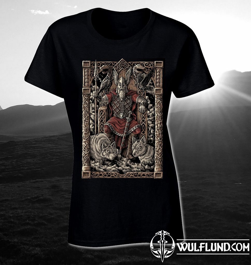 ODIN on the Throne, Ladies Viking T-Shirt - wulflund.com