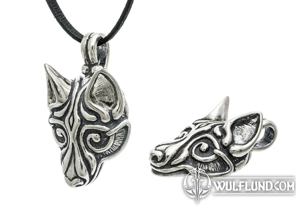 VIKING WOLF BRAIDED LEATHER BOLO, leather and pewter