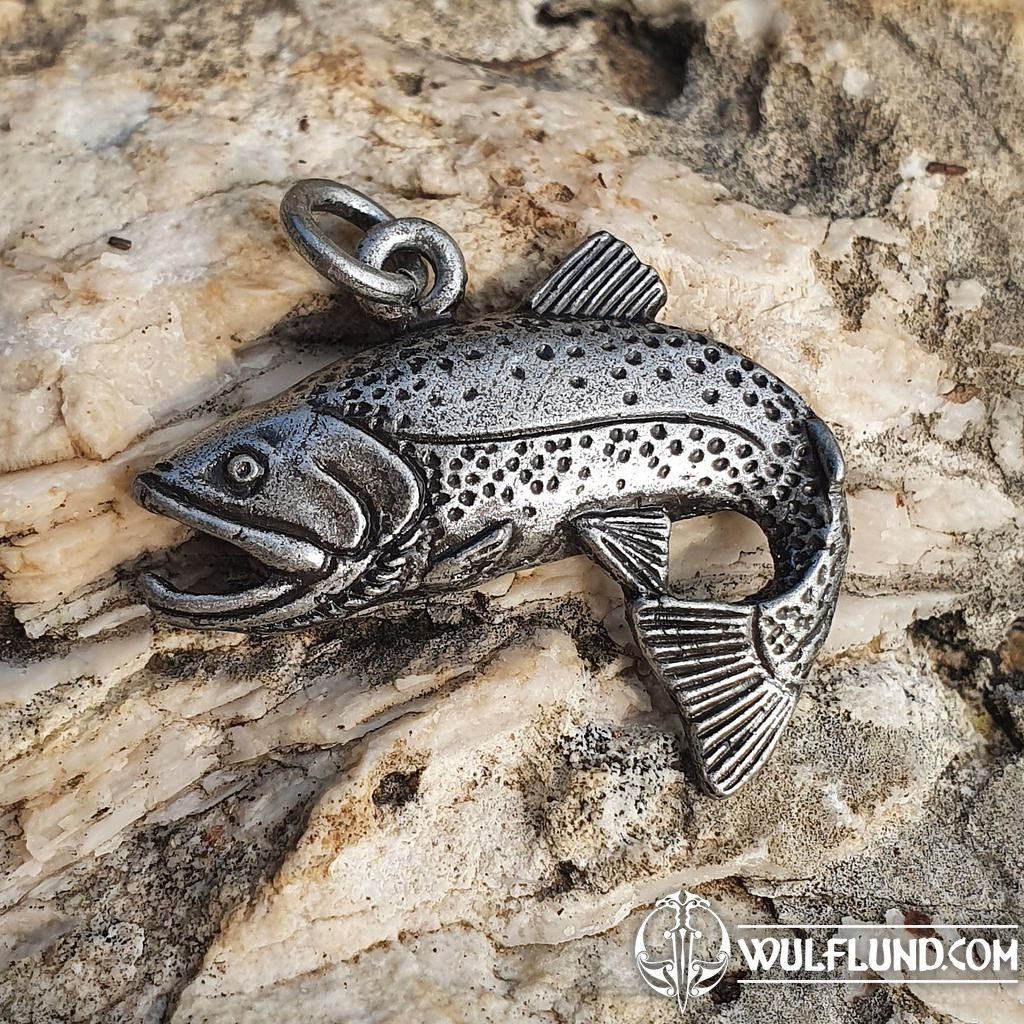 TROUT, fish, fishing pendant, zinc antique silver Drakkaria animal