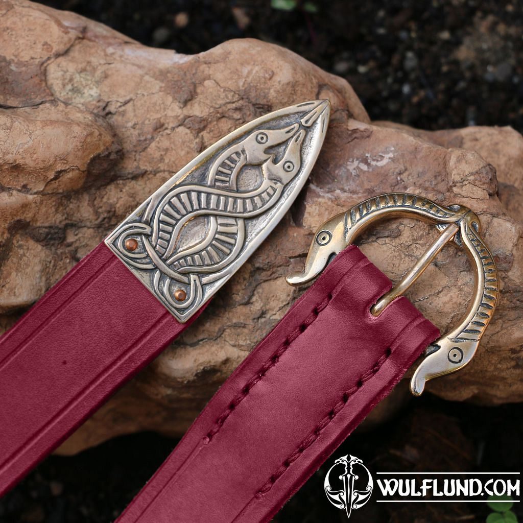 VIKING BELT, Borre Beast, leather bronze Red belts Leather Products -  wulflund.com