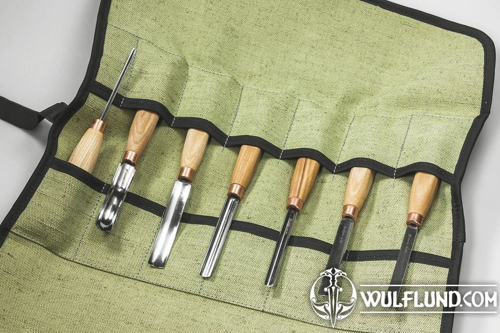 Forged Chisel Set 7pcs. Wooden Hammer. Forged Straight Chisel