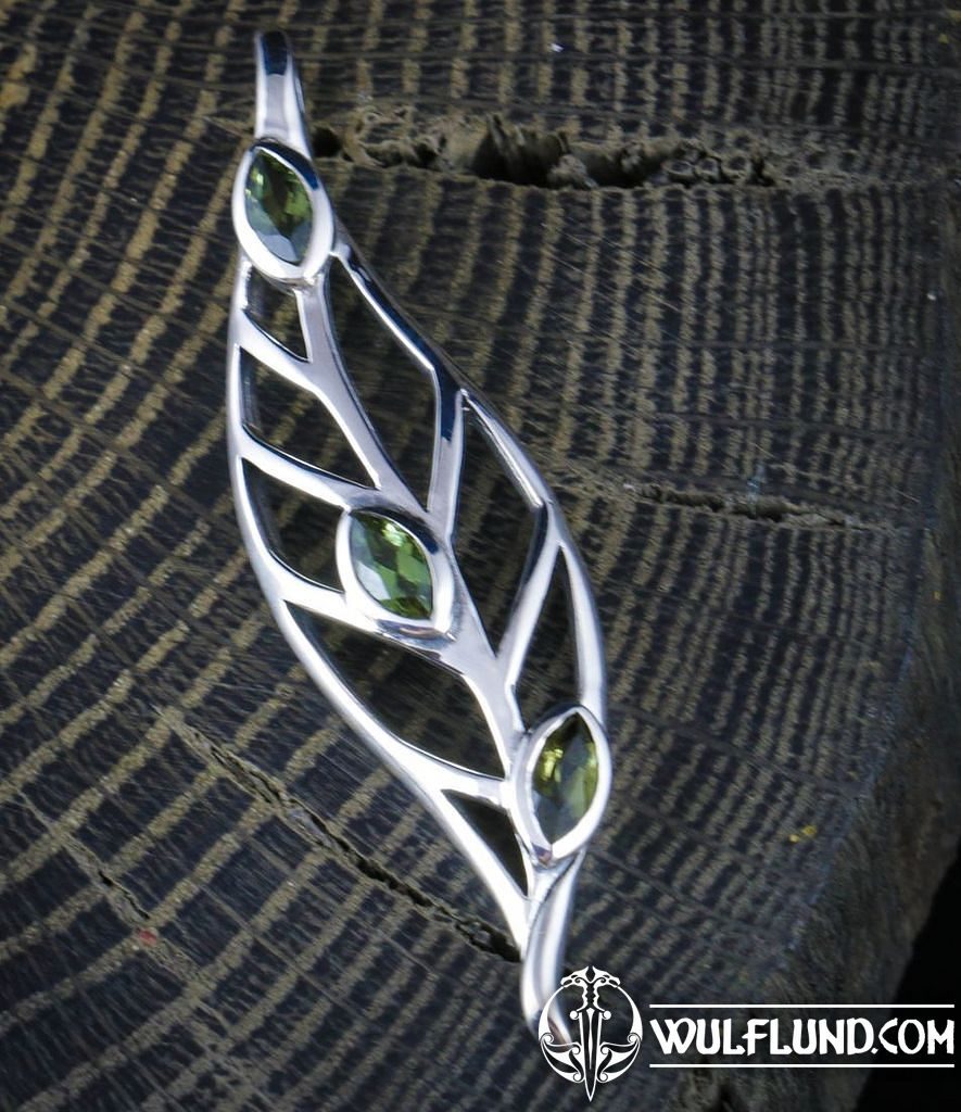 SILVER PENDANT with Faceted MOLDAVITE Oval Cut Leaf Leaves WULFLUND 