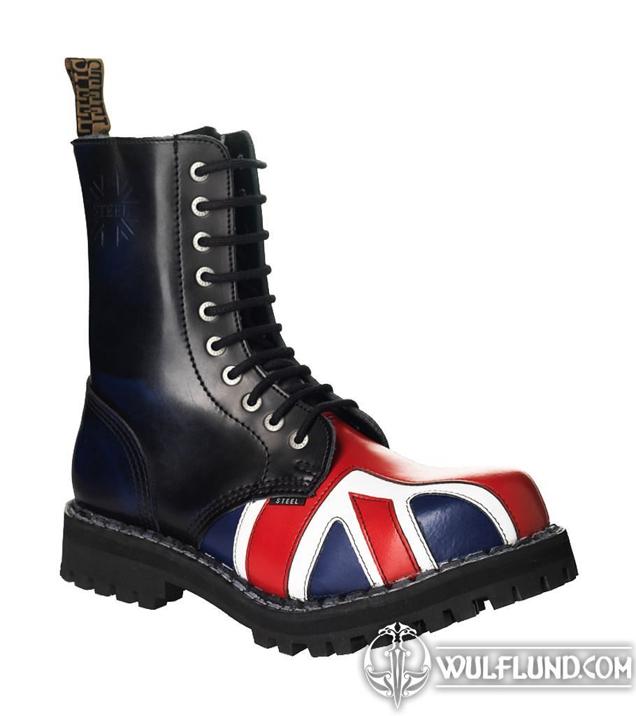 Lederstiefel STEEL Britische Flagge 10-Loch-Schuhe Steel Boots T-SHIRTS,  Boots - Rock Music - wulflund.com