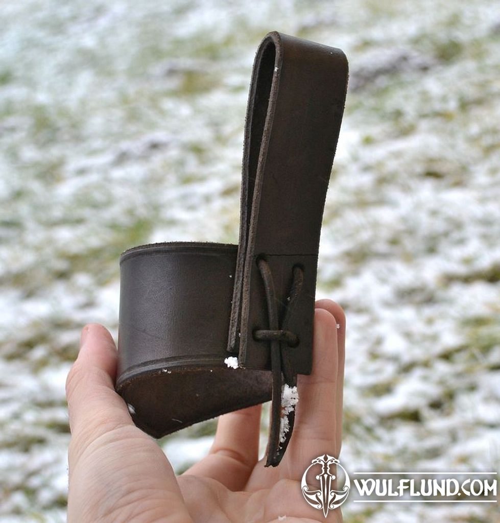 DRINKING HORN HOLDER, leather, brown drinking horns Horn Products -  wulflund.com