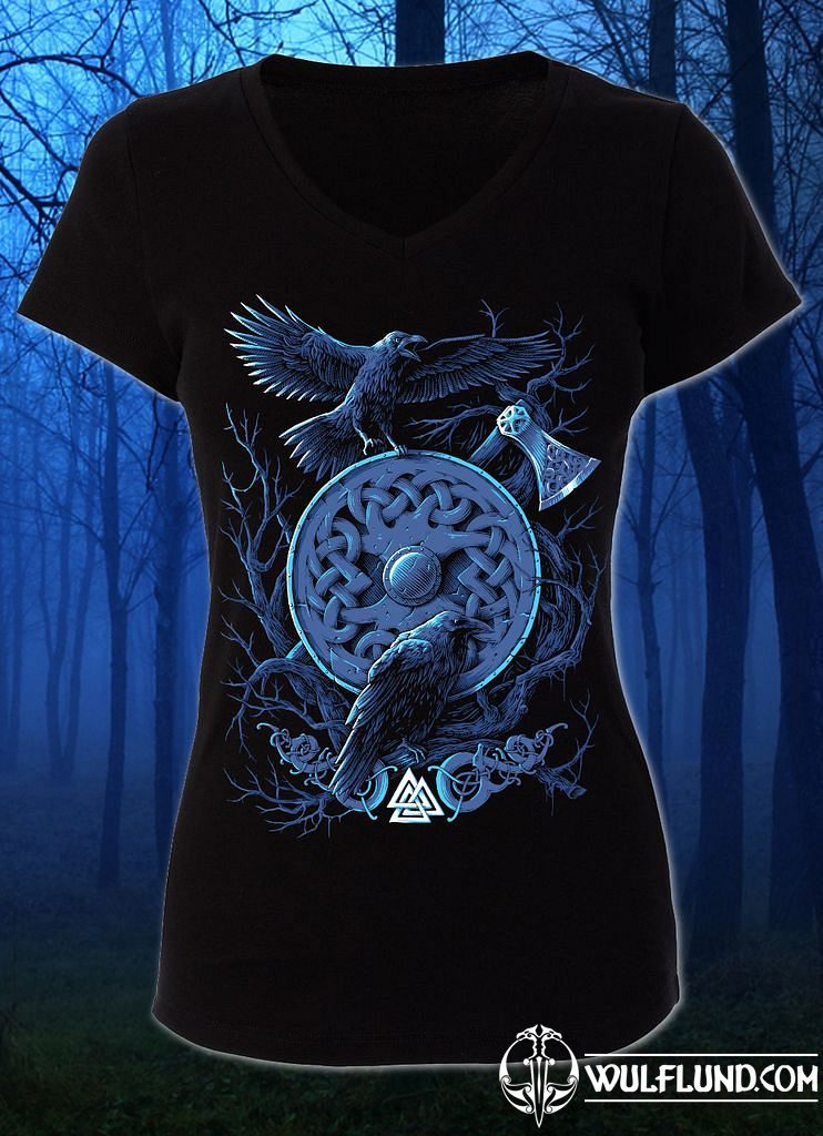 Huginn and Muninn, Viking Ravens Ladies T-Shirt - wulflund.com