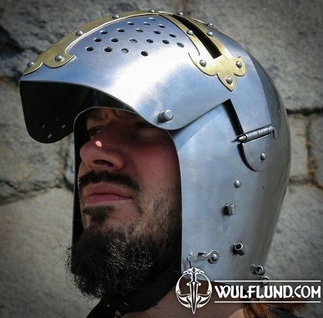 MEDIEVAL VISOR HELMET, combat 2 mm Manufacture of jewellery, and leather