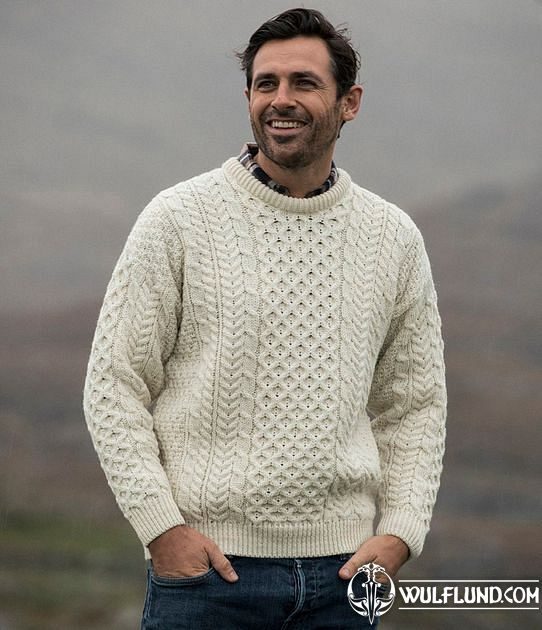 Traditional Aran Sweater Ireland White woolen sweaters and vests Woolen ...