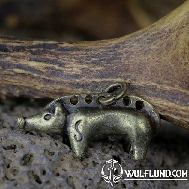 CELTIC BOAR replica pendant, zinc, antique brass Drakkaria celtic