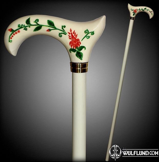 ROSE Folk Art Walking Stick, Cane white Walking Canes Accessories