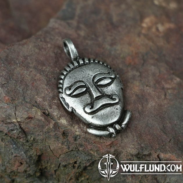 Pendentif Moderne Tête Stylisée - Ancien, En Métal Argenté, Occasion Avec Rayures D'usage