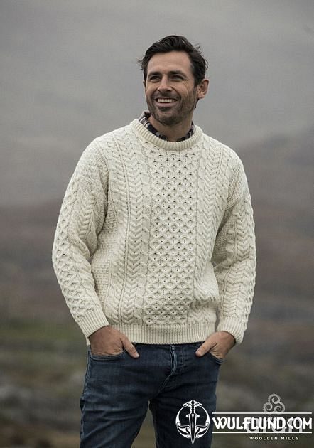 IRISH Natural Wool Traditional Aran Sweater white woolen sweaters and vests  Woolen products, Ireland - wulflund.com