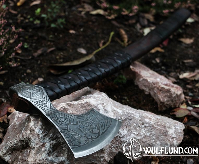 Axe of Perun, etched with leather axes, poleweapons Weapons - Swords, Axes,  Knives - wulflund.com