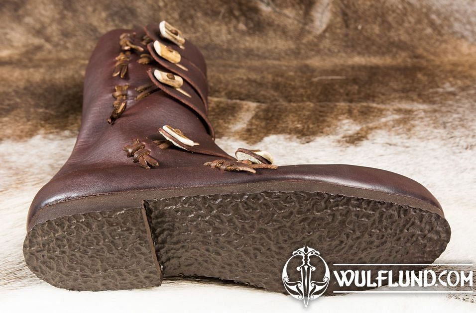 Bottes Vikings En Cuir – Réplique Médiévale, Chaussures Début Moyen âge, Couleur Cerise