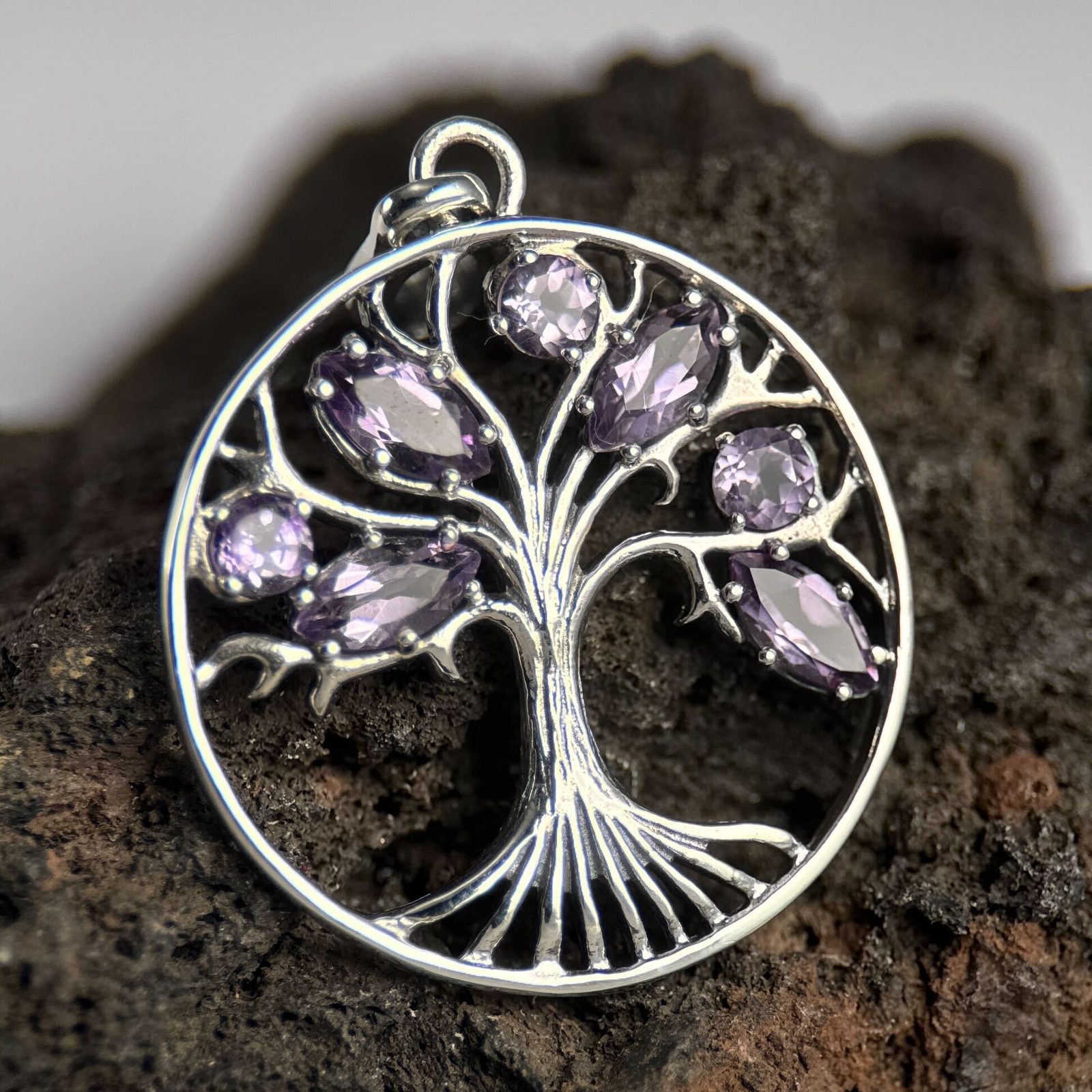Pendentif Vintage En Argent Avec Améthyste Naturelle - Bijou Ancien 1907, état Impeccable
