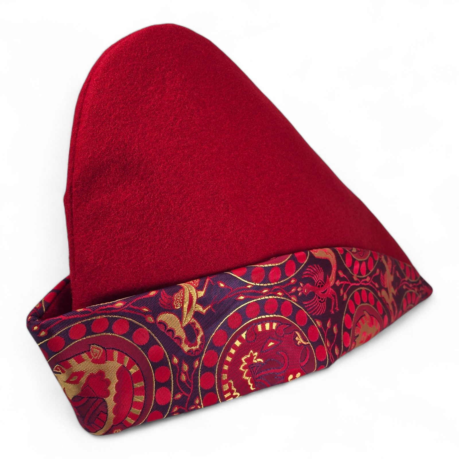 Medieval cap, wool, brocade, red Wulflund