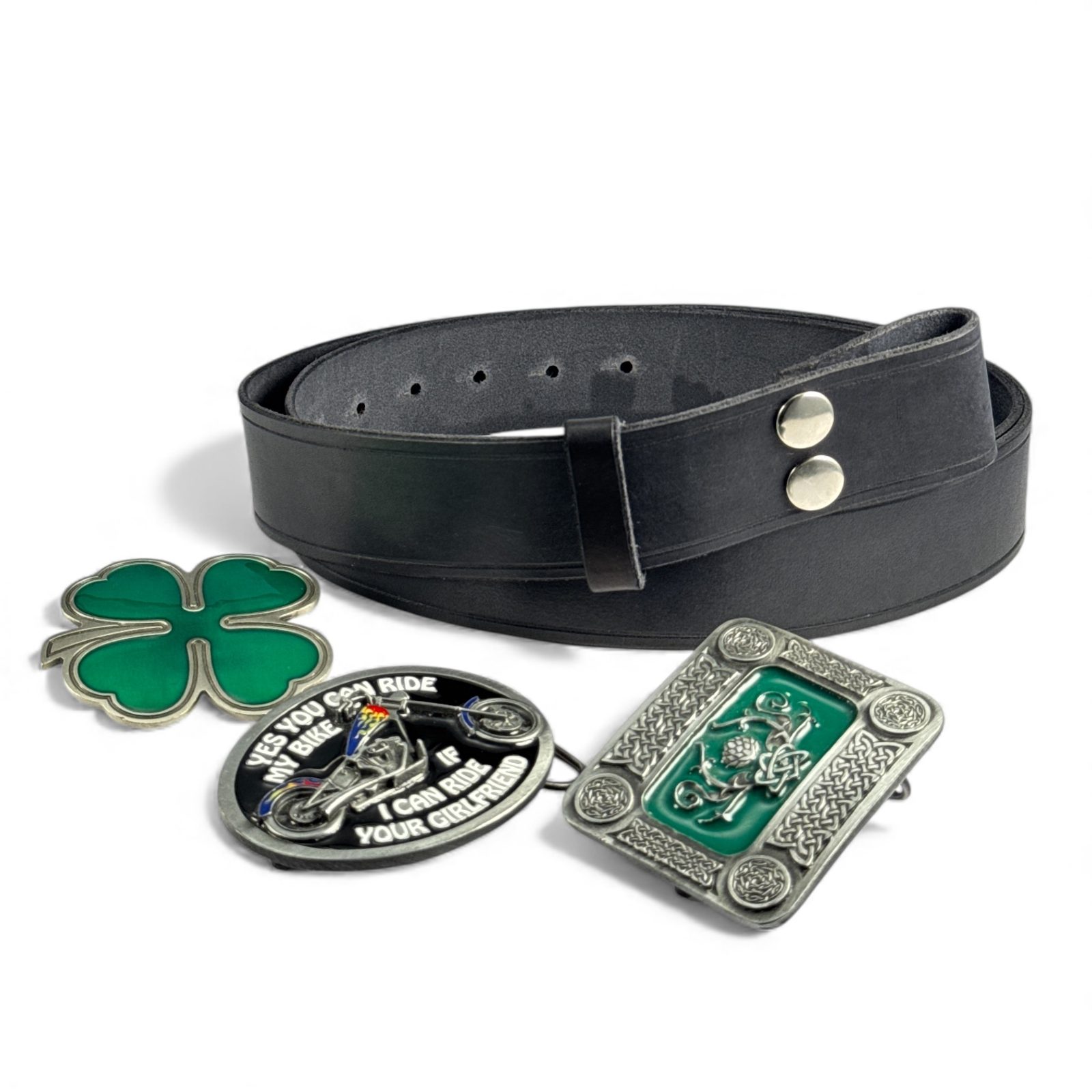 LEATHER BELT with buckle change system, black Wulflund