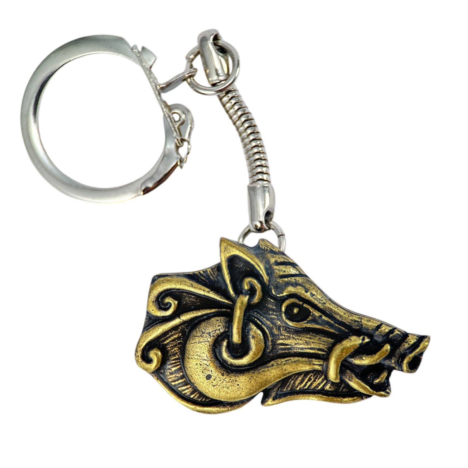 Celtic boar keychain, zinc old brass Wulflund