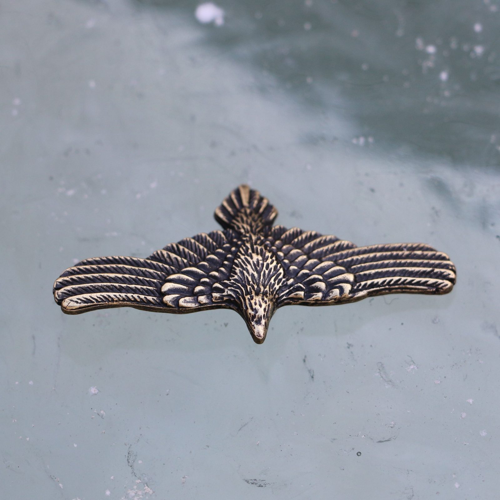 Flying CROW - Raven, zinc pendant, ant. brass Wulflund