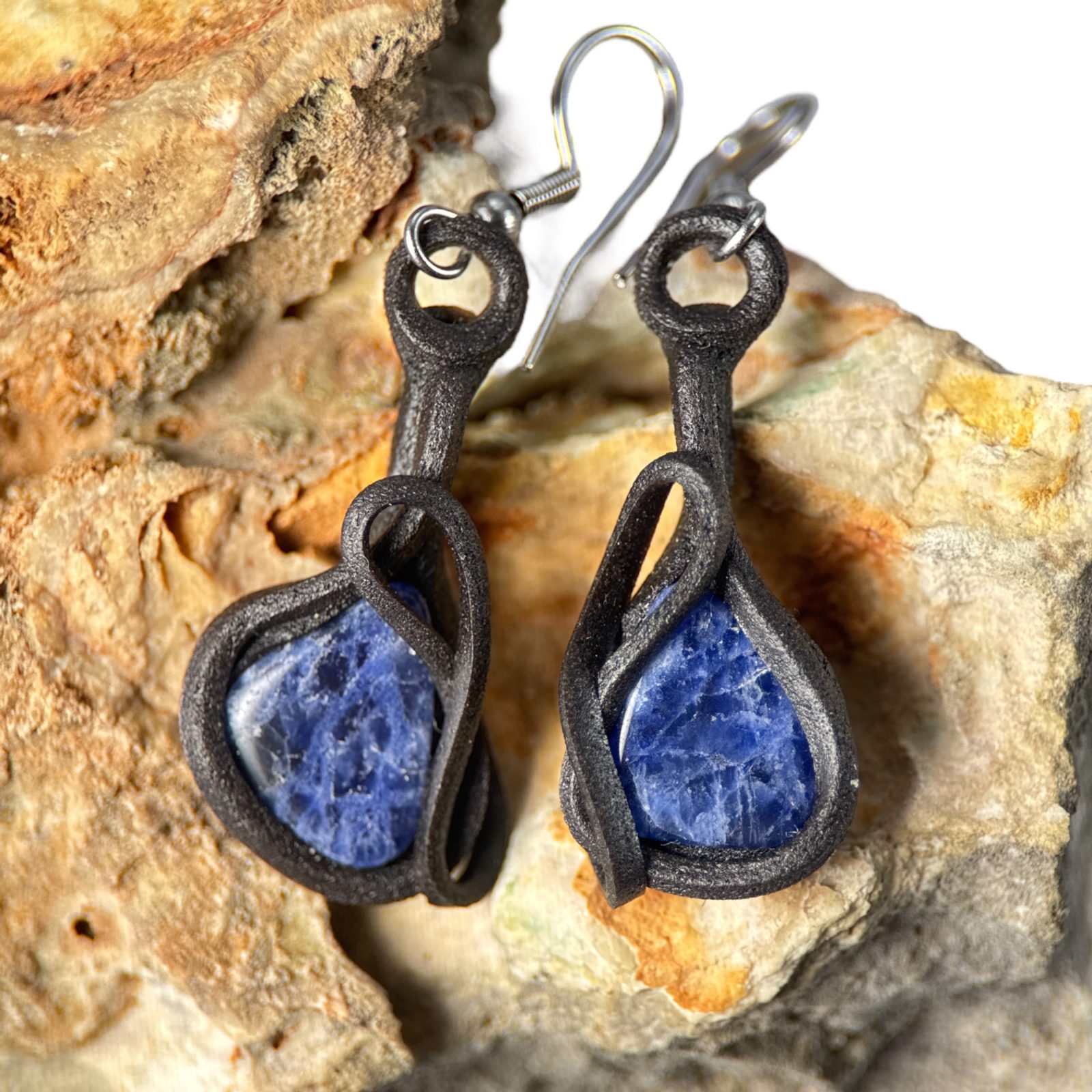 Boucles D'oreilles Pendantes En Sodalite (perle 6mm) Et Argent 925 - Fermoir Dormeuse