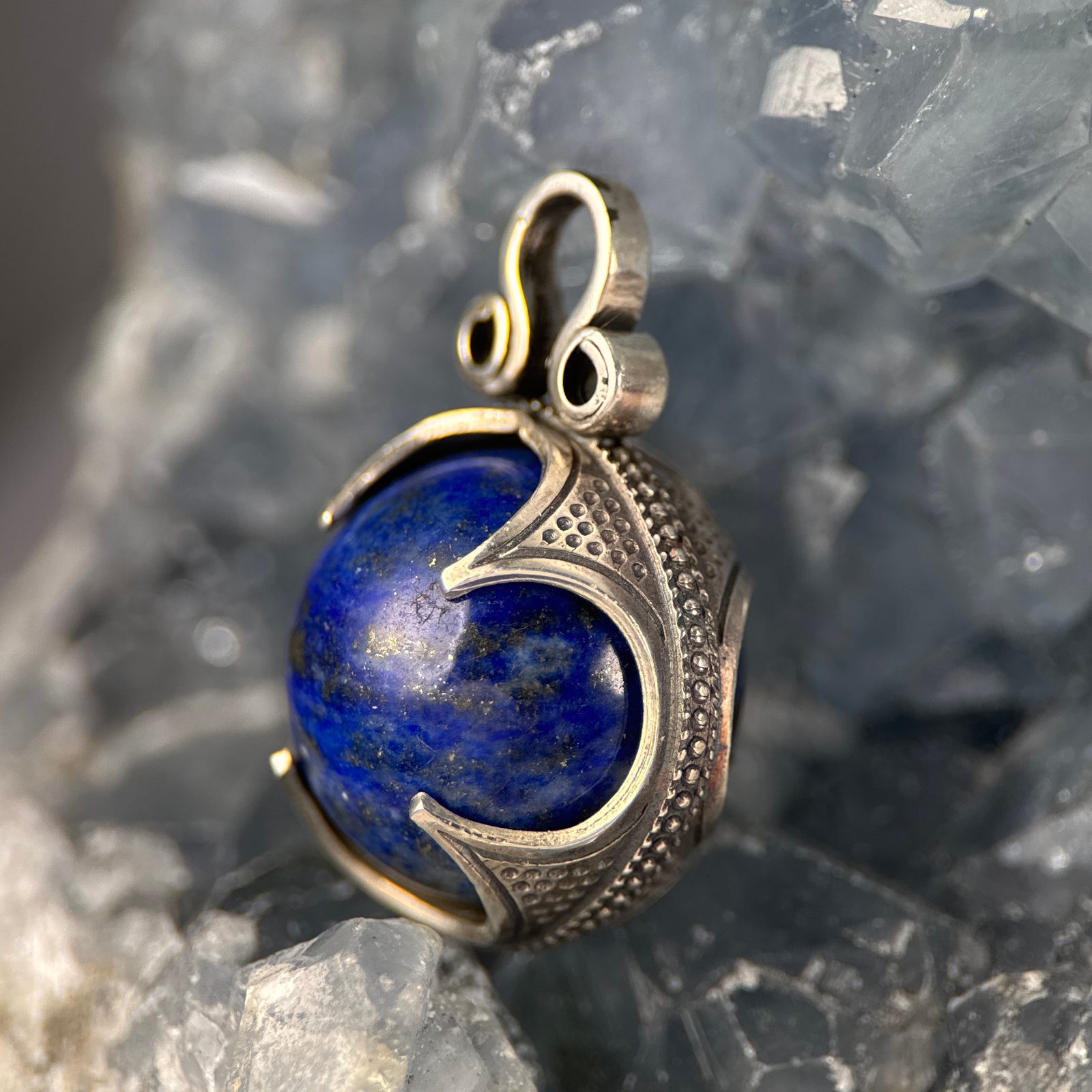 LAPIS LAZULI Viking Ball Pendant, Gotland, silver Wulflund