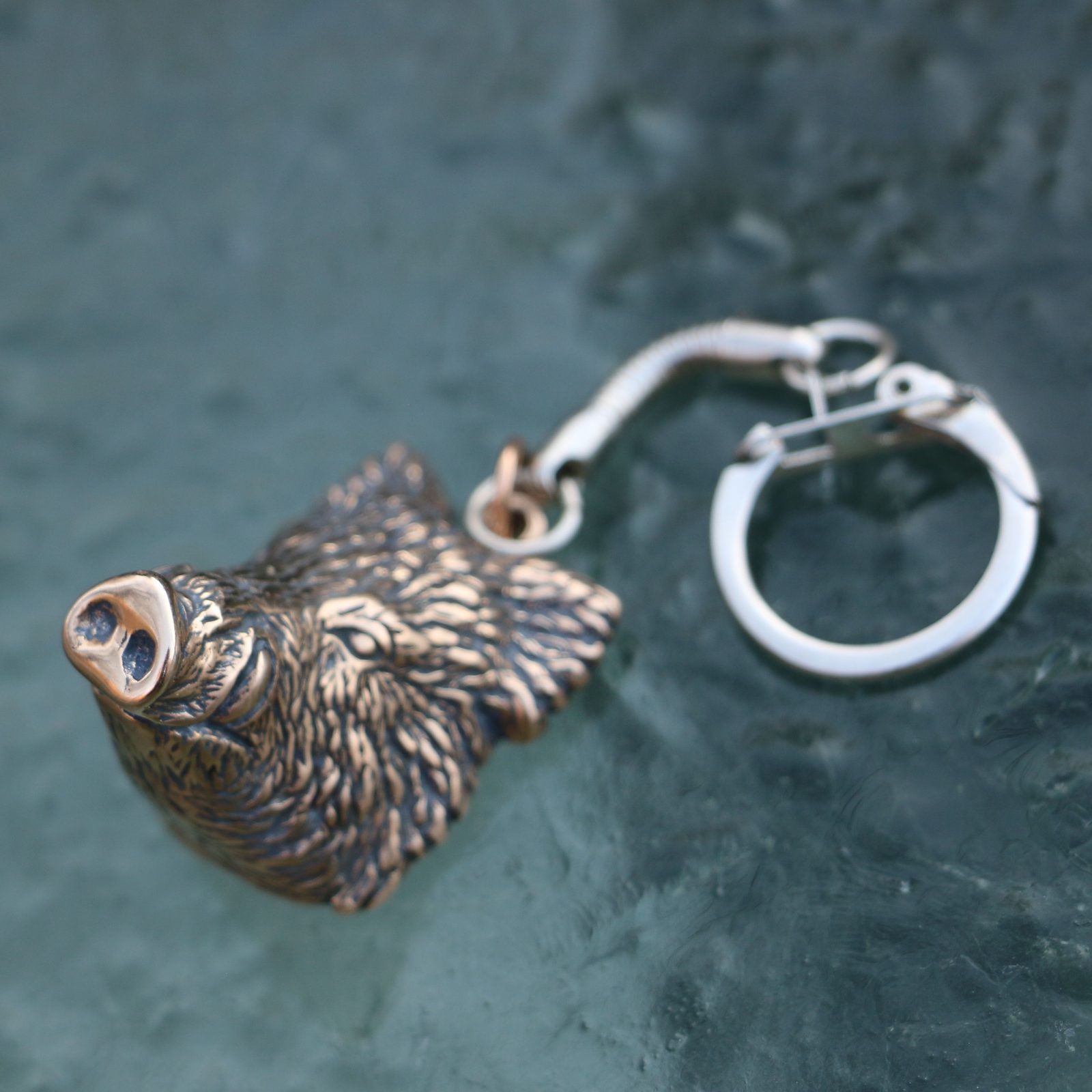 Bog Key Rings WILD BOAR - Boar, massive boar's head bronze, key ring Wulflund