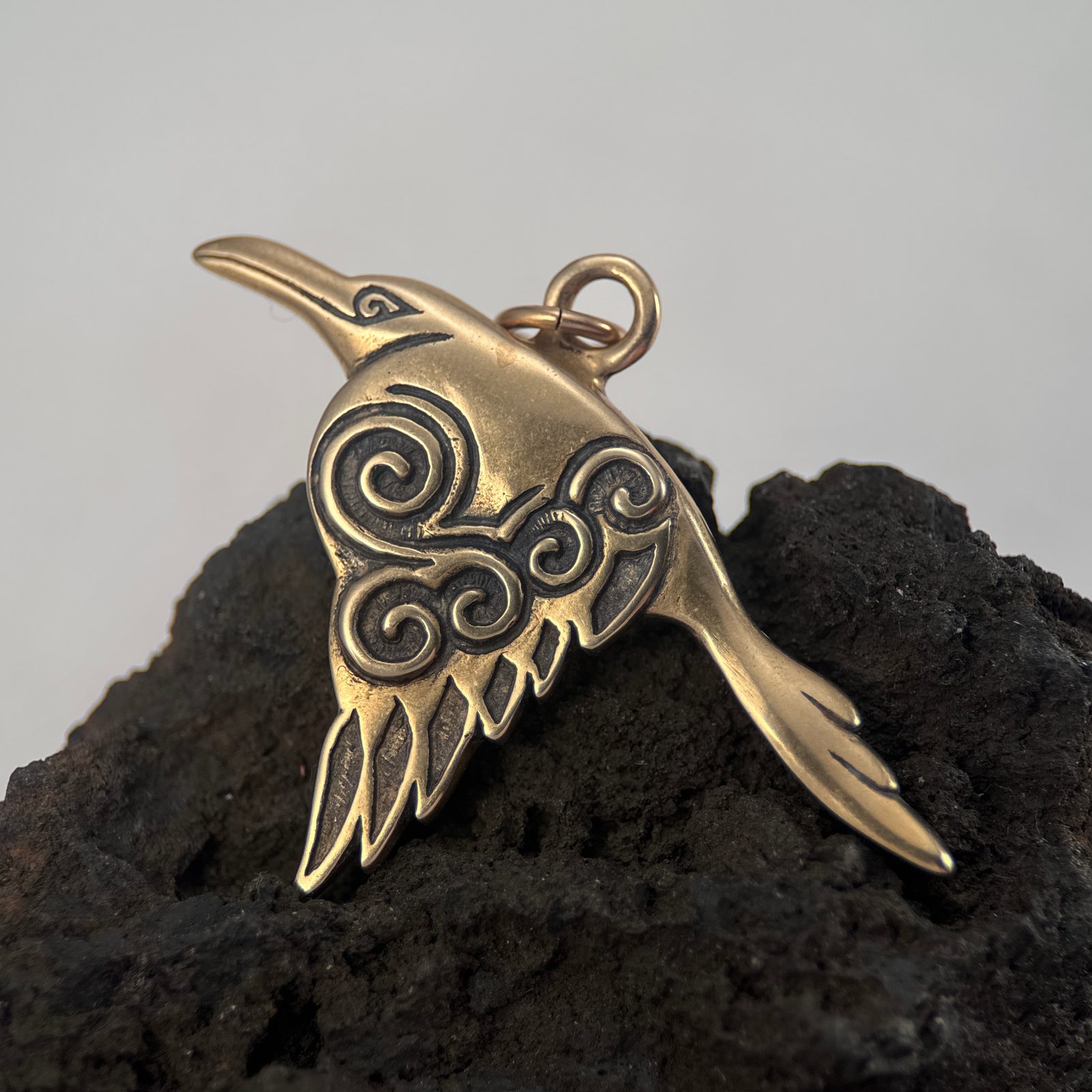 CORVUS Celtic Crow Pendant, bronze Wulflund