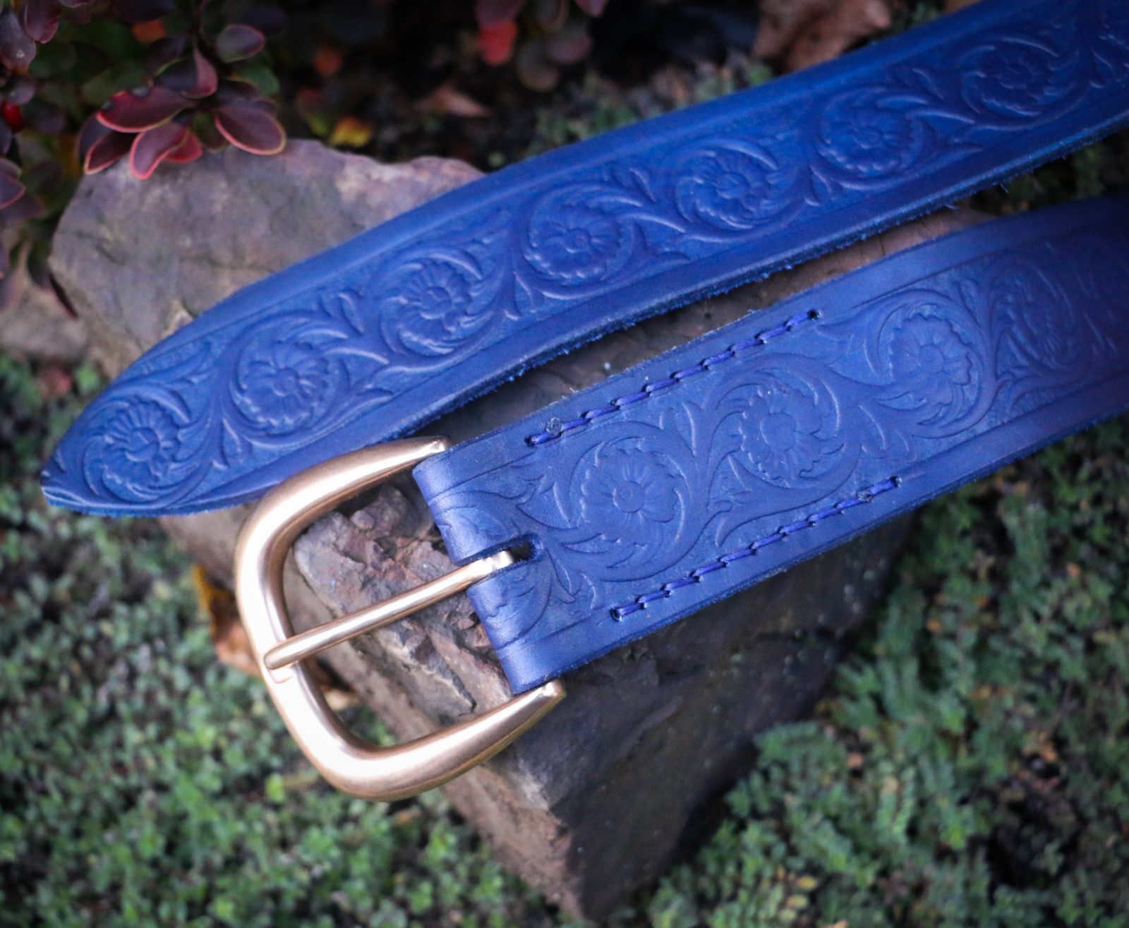 FLORES, Leather Belt blue Wulflund