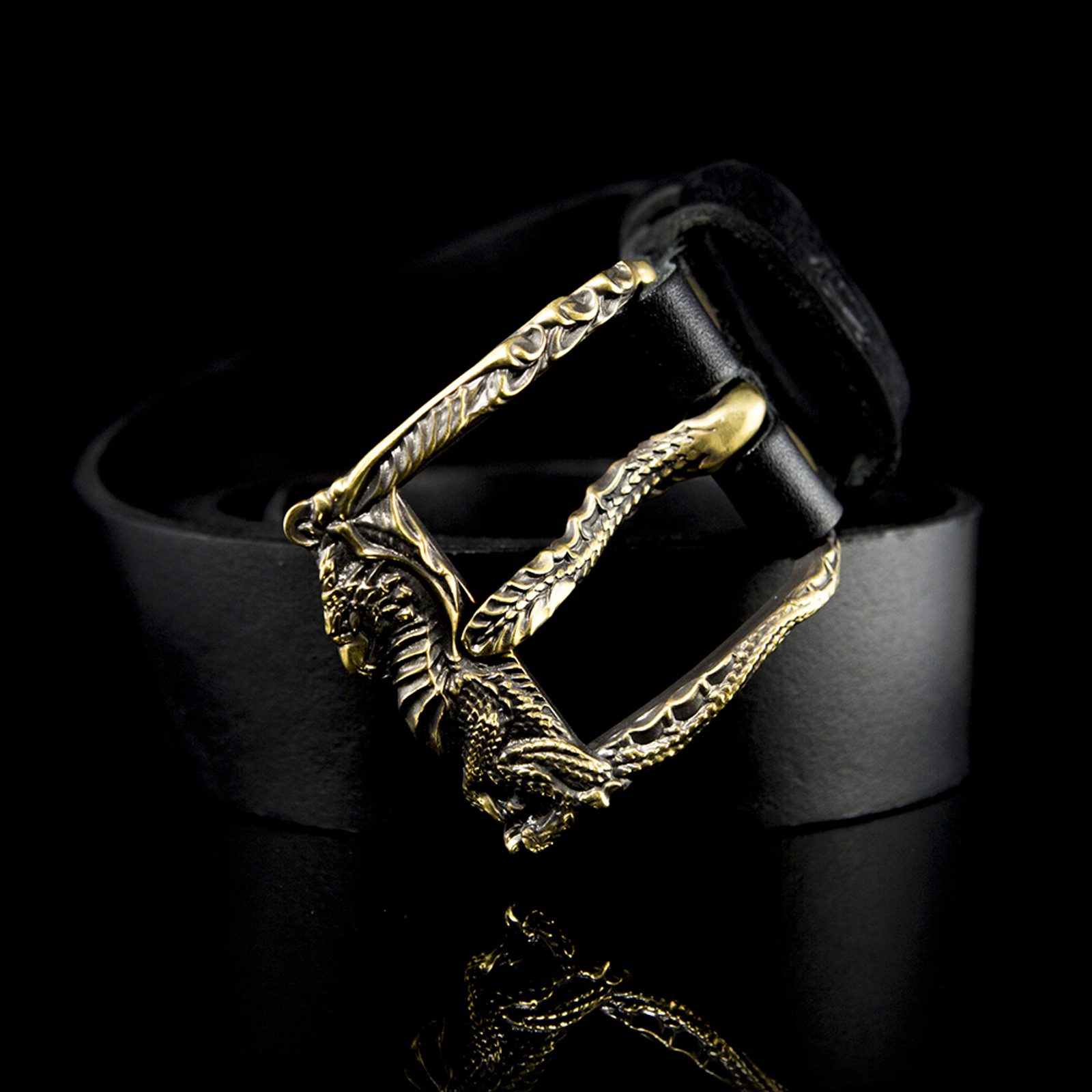 Black Velvet Belt with Gold Dragon Head Buckle Tanith Dragon Buckle Belt – Disturbia main image 2
