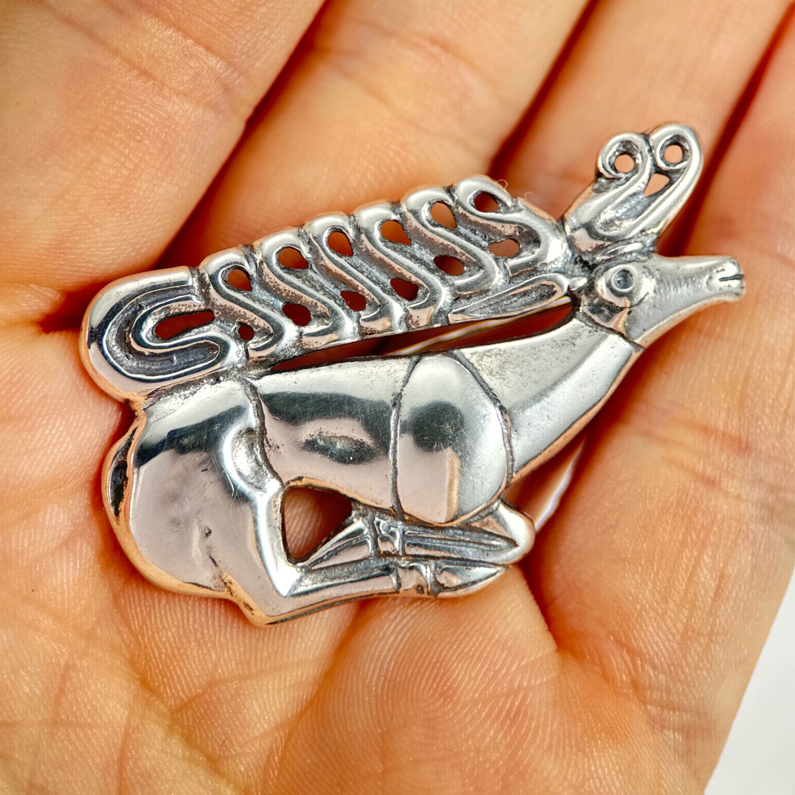 Broche Ancienne Argent 835 Art Nouveau Début 1900 - Cristal Et Citrine - 50x22mm
