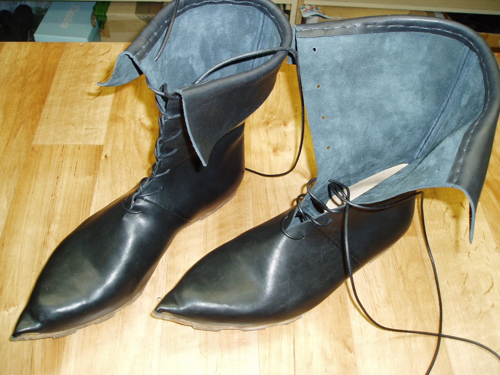 Medieval Pointed Boots Close View Pair Pointy Medieval Shoes Stock