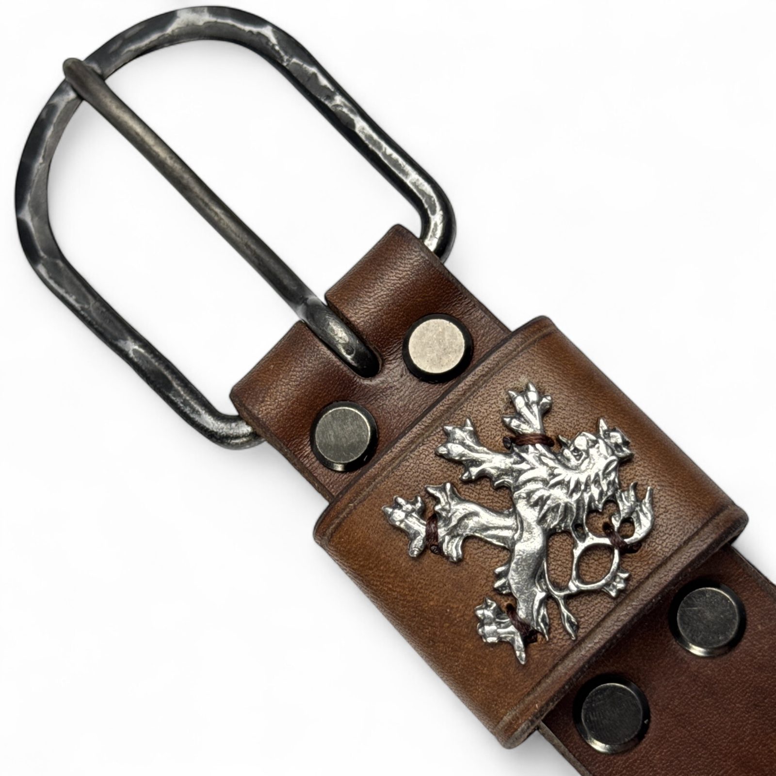 Vintage Belt Czechoslovakia Jsser Singer & Son Brown Leaf Motif XS/S Art Deco Original Czech Army Leather Belt- Genuine Military Surplus  main image 3