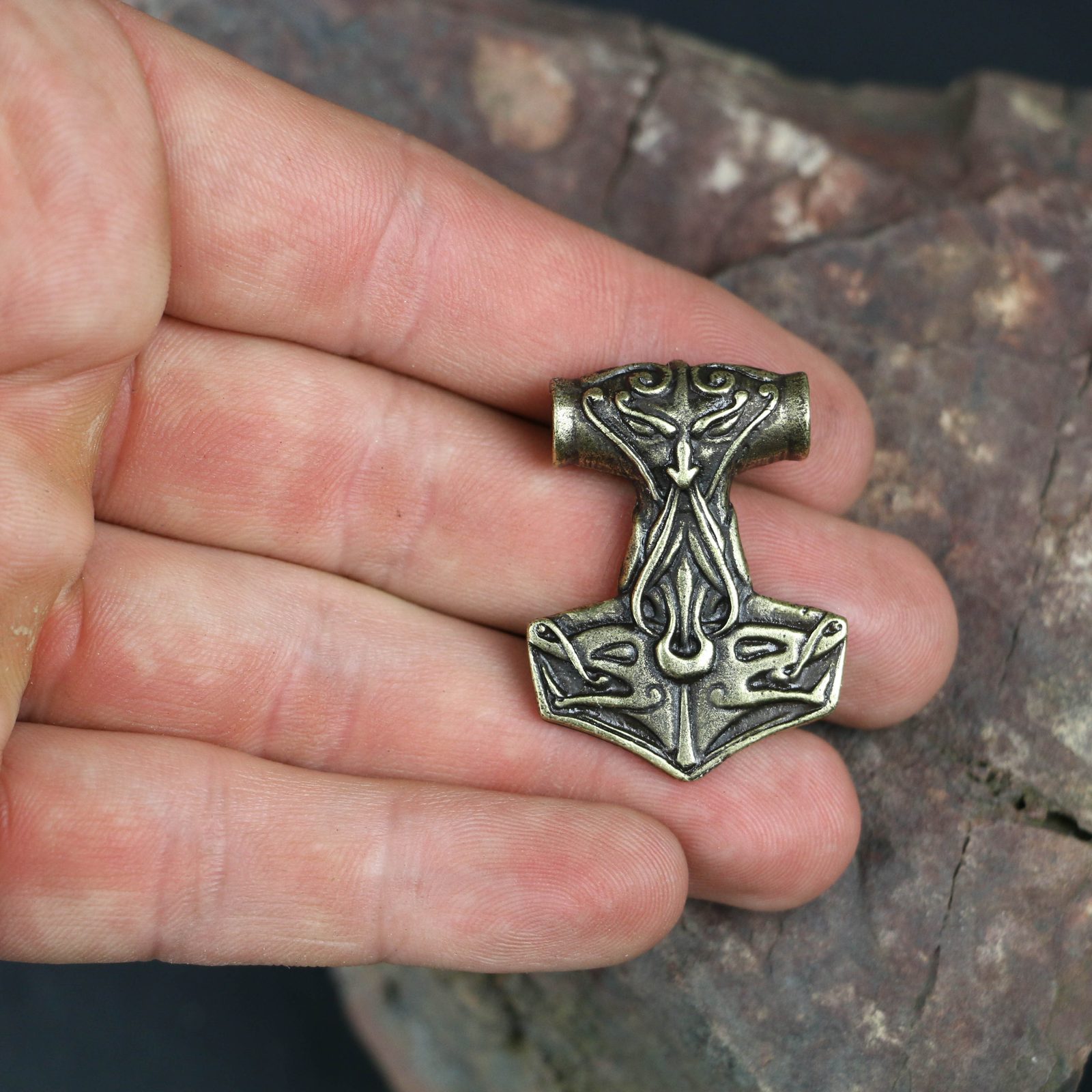 TÓR, Thors Hammer, pendant, zinc, antique brass Wulflund