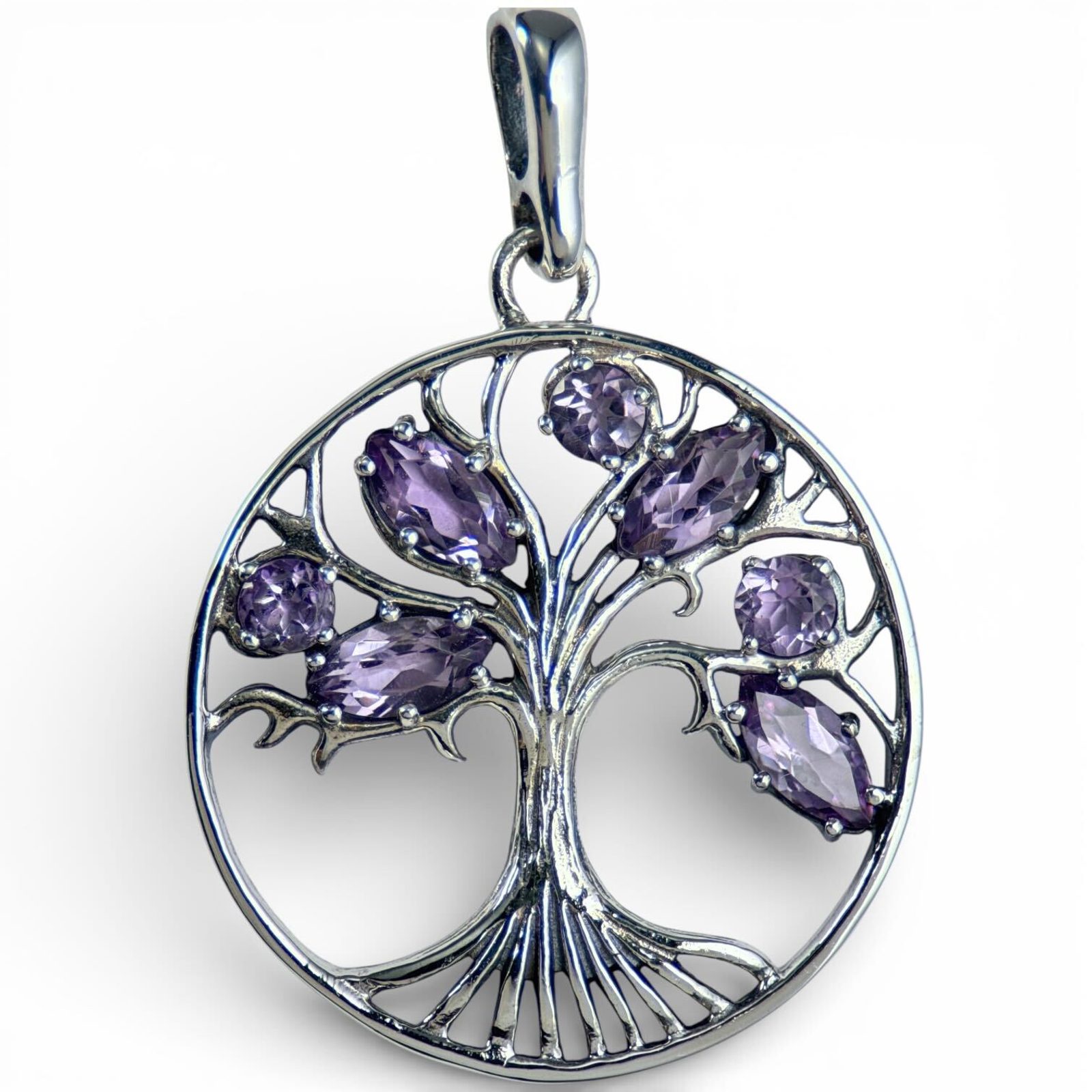 Pendentif Vintage En Argent Avec Améthyste Naturelle - Bijou Ancien 1907, état Impeccable