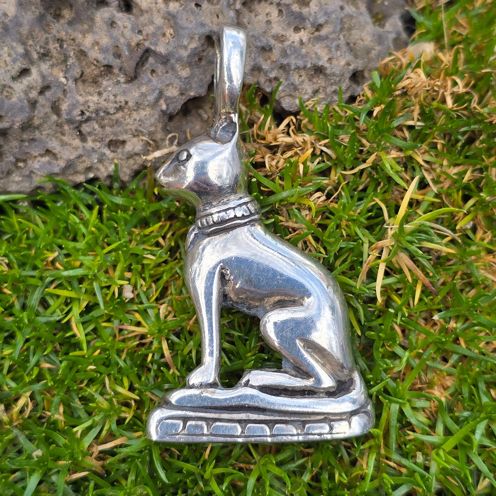 Pendentif Bastet Déesse Égyptienne En Argent 925 - Avec Scarabée Et Ankh - Bijou Mythologie Égypte