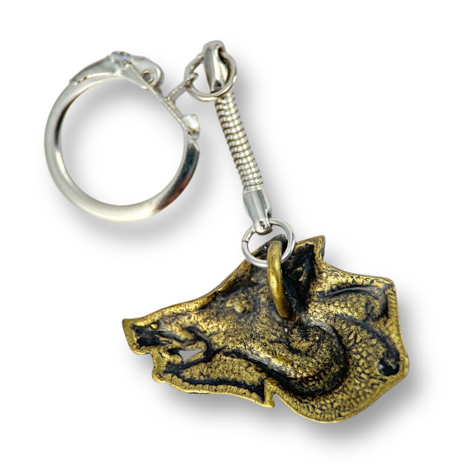 Celtic boar keychain, zinc old brass Wulflund