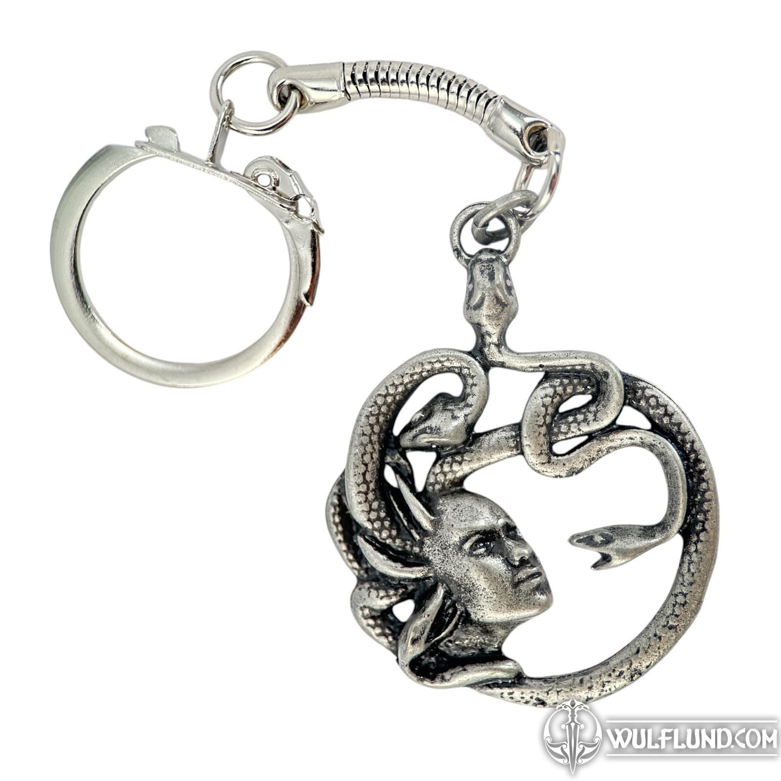 Porte-clés Méduse, Zinc Argent Antique Drakkaria Porte-clés En Métal Et Cuir Bijouterie Nous