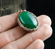 AGATE - GREEN, LARGE, BRONZE, PENDANT - BRONZE HISTORICAL JEWELS