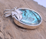 LEAF, OVAL TURQUOISE STERLING SILVER PENDANT - PENDANTS WITH GEMSTONES, SILVER