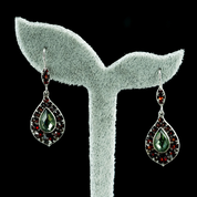 BRANKA, SILVER EARRINGS, MOLDAVITE, GARNET - MOLDAVITES, CZECH