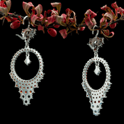 MELINDA, SILVER EARRINGS, MOLDAVITE, GARNET - MOLDAVITES, CZECH