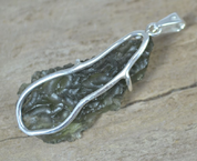 TERRA BOHEMIA, RAW MOLDAVITE PENDANT, STERLING SILVER - MOLDAVITES, CZECH